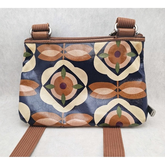 Key-Per Fossil Coated Canvas Crossbody Bag Floral Logo Lock Key Purse - Picture 3 of 8